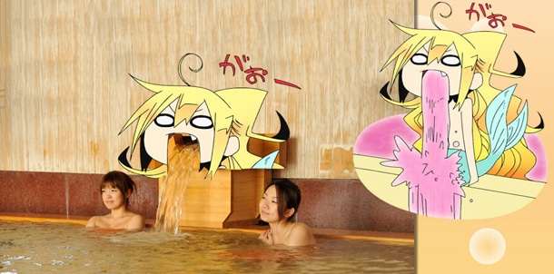 お湯口に若狭をあしらった「若狭マーライオン」のイメージ。(c)2014いときち/株式会社KADOKAWA メディアファクトリー刊/オレフロ製作委員会