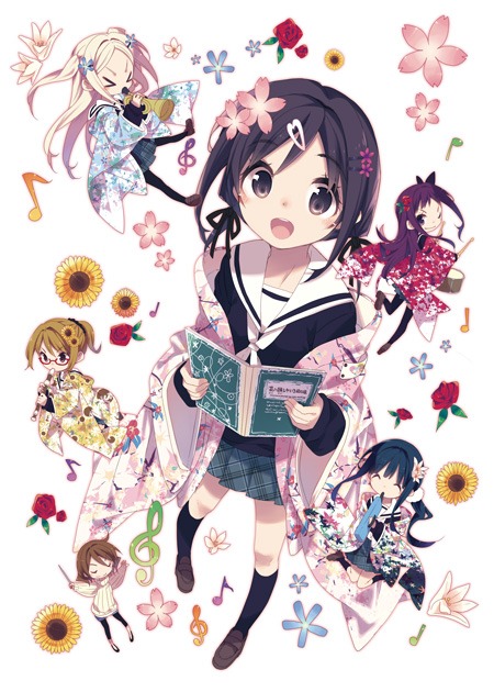 「ハナヤマタ音楽集『華鳴乙女』」初回限定盤BOXのジャケットイラスト。(c)浜弓場 双・芳文社／ハナヤマタ製作委員会