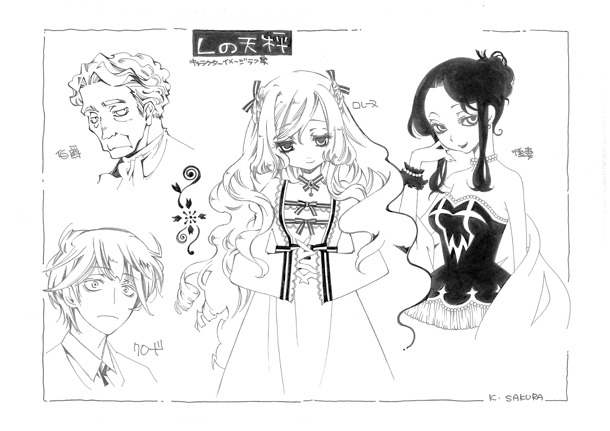 木下さくらによるコミカライズのキャラクターデザインラフ。