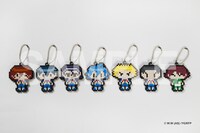 「弱虫ペダル GRANDE ROAD ドットキャラバーキーホルダー vol.2」の6種とボックス購入特典の待宮。(c) 渡辺航(週刊少年チャンピオン)／弱虫ペダルGR製作委員会