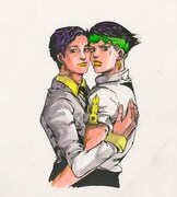 荒木飛呂彦と岸辺露伴のツーショットイラスト。(c)LUCKY LAND COMMUNICATIONS／集英社