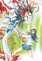 「血まみれスケバンチェーンソー」のステッカー。