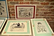 マンガ大賞2015授賞式会場に展示された、過去の受賞作のイラスト。