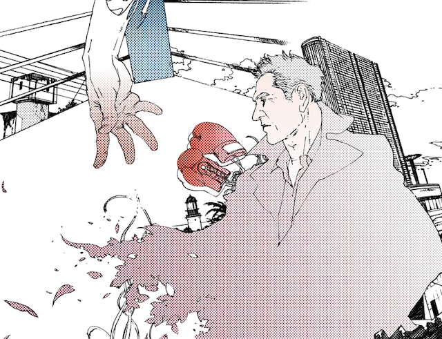 3月25日付けの朝日新聞朝刊より、中田春彌によるカット。