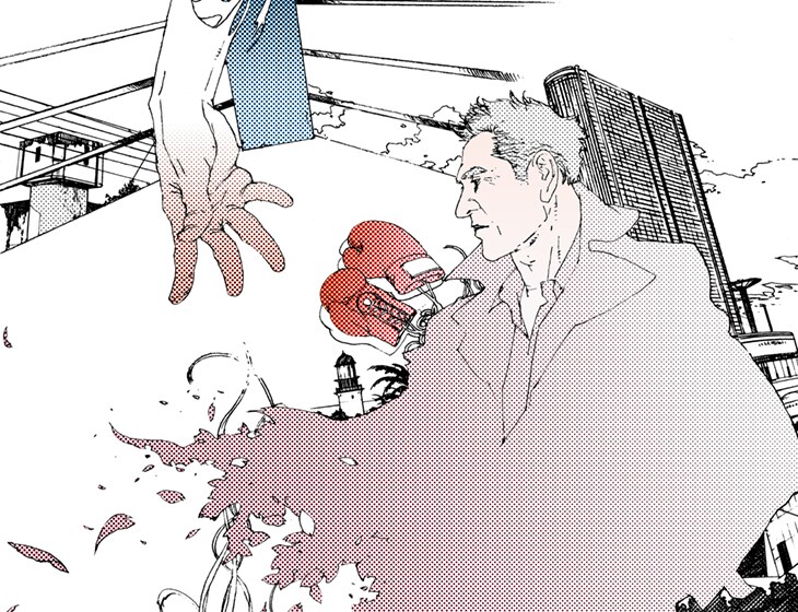 3月25日付けの朝日新聞朝刊より、中田春彌によるカット。