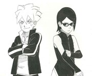「NARUTO-ナルト-外伝『七代目火影と緋色の花つ月』」より、うずまきボルトとうちはサラダ。(c)岸本斉史 スコット/集英社