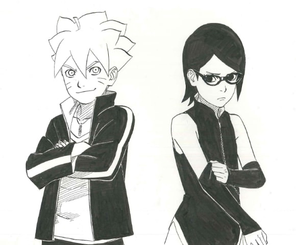 「NARUTO-ナルト-外伝『七代目火影と緋色の花つ月』」より、うずまきボルトとうちはサラダ。(c)岸本斉史 スコット/集英社