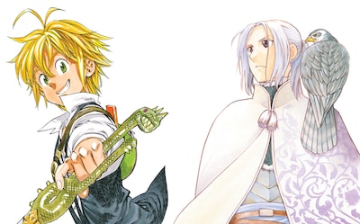 鈴木央「七つの大罪」と荒川弘「アルスラーン戦記」のカット。