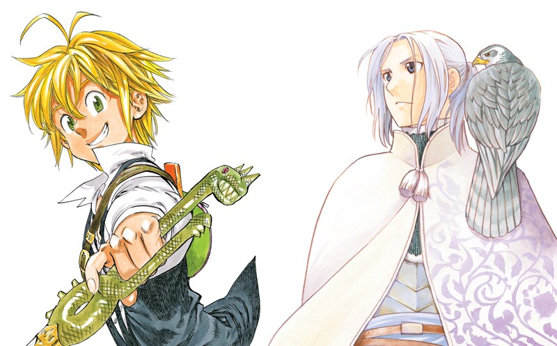 鈴木央「七つの大罪」と荒川弘「アルスラーン戦記」のカット。