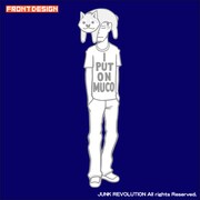 「いとしのムーコ」公式Tシャツ「ムーコっかぶり」ネイビーの絵柄。