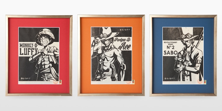 One Piece ルフィら3兄弟をそれぞれデザインした木版画 コミックナタリー