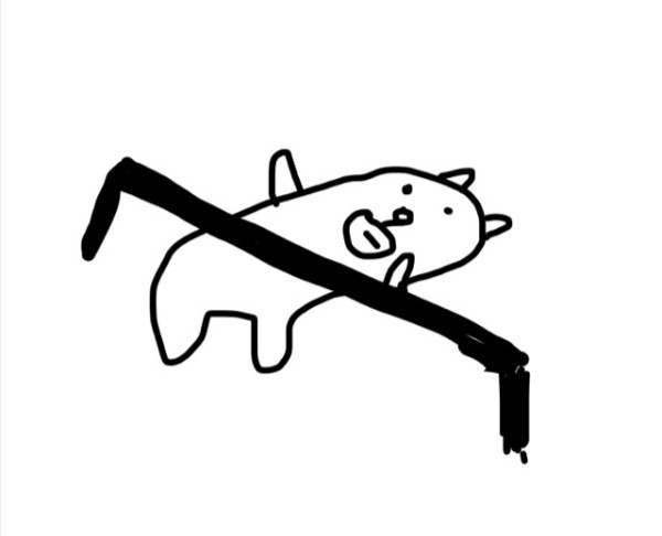 田辺誠一が描いた「リンボーダンスをしてみたかっこいい犬」。