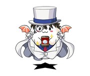 たまドラが「怪盗キッドアバたま3点セット」を身につけたところ。