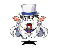 たまドラが「怪盗キッドアバたま3点セット」を身につけたところ。