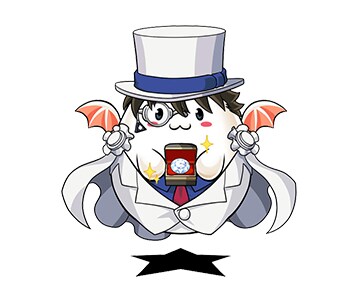 たまドラが「怪盗キッドアバたま3点セット」を身につけたところ。