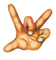 おなじみの指サイン「グワシ！」を模した「グワシハンド」。店内では一緒に撮影することもできる。