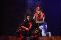 舞台「龍狼伝」公開稽古より、蓮花（坂田しおり）と単福（山本哲平）。