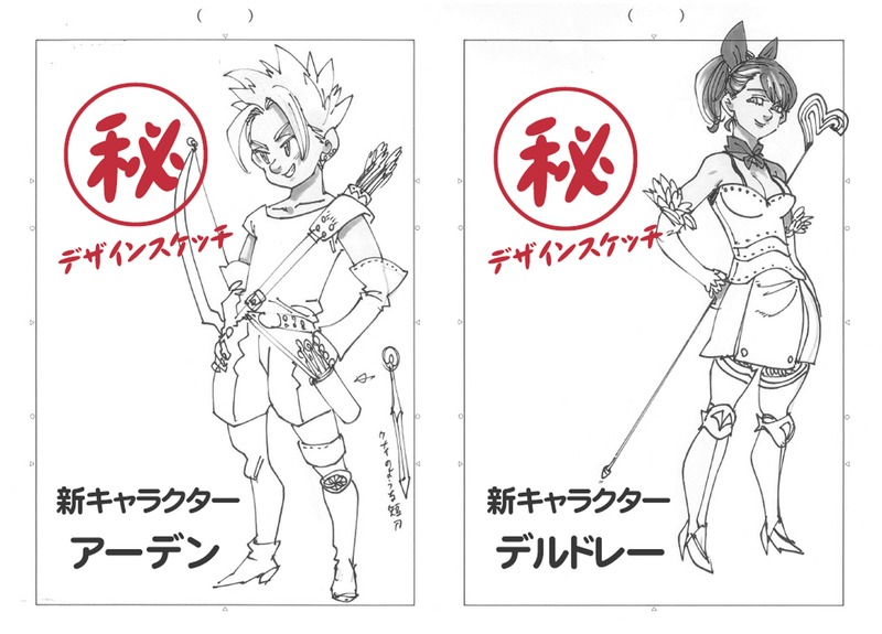 鈴木央描き下ろしによるオリジナルキャラクター。アーデン（左）とデルドレー。(c)鈴木央・講談社/「七つの大罪」製作委員会・MBS (c)DeNA / Developed by Racjin Co., Ltd