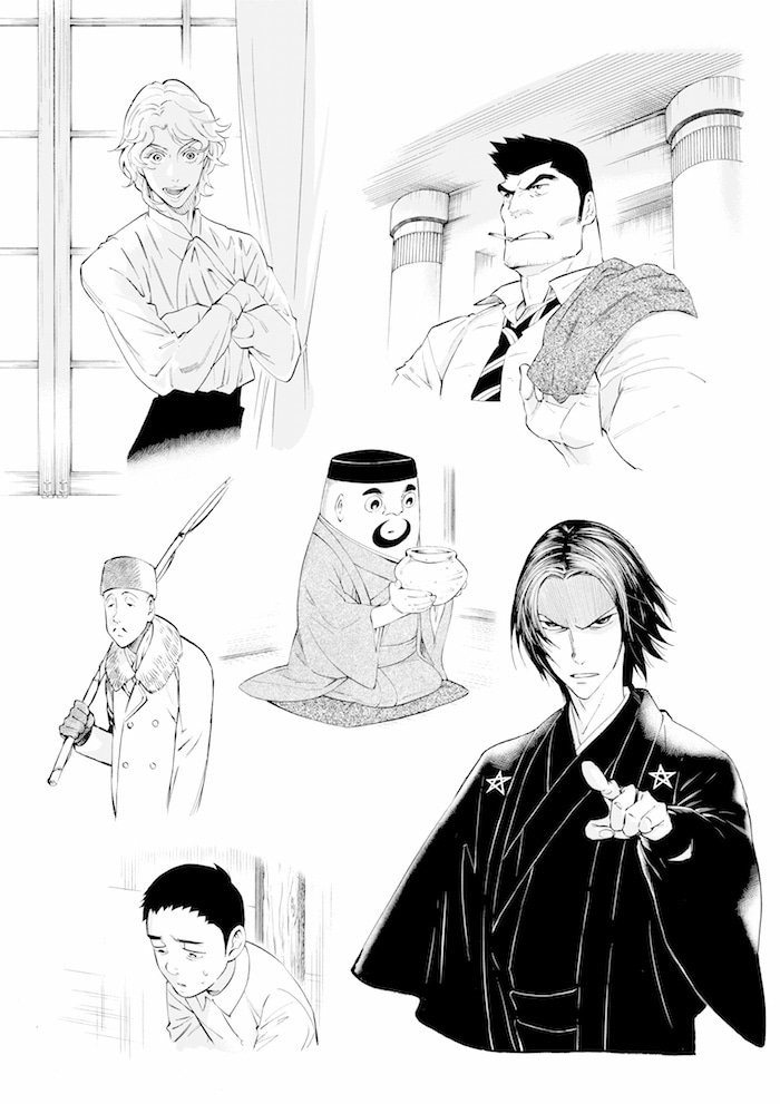 「絡新婦の理」主要登場人物6人のイメージイラスト。