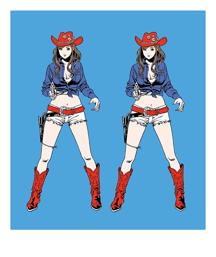 江口寿史「2 COW GIRLS」の版画。