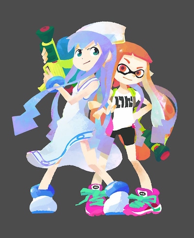 任天堂スタッフが描いた、「Splatoon」と「侵略！イカ娘」のコラボイラスト。(c)安部真弘（週刊少年チャンピオン） (c)2015 Nintendo