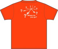 「方向音痴」Tシャツのカリフォルニアオレンジ。バックデザイン。