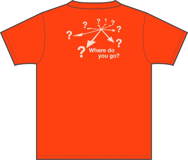 「方向音痴」Tシャツのカリフォルニアオレンジ。バックデザイン。