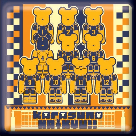 H賞「スクエア缶バッジ」の1種。（セットA）(c)古舘春一／集英社・「ハイキュー!!」製作委員会・MBS BE@RBRICK TM & (c)2001-2015 MEDICOM TOY CORPORATION. All rights reserved.