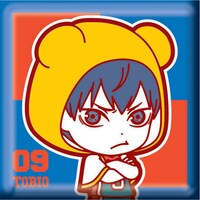 H賞「スクエア缶バッジ」の1種。（セットB）(c)古舘春一／集英社・「ハイキュー!!」製作委員会・MBS BE@RBRICK TM & (c)2001-2015 MEDICOM TOY CORPORATION. All rights reserved.