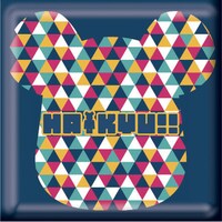 H賞「スクエア缶バッジ」の1種。（セットB）(c)古舘春一／集英社・「ハイキュー!!」製作委員会・MBS BE@RBRICK TM & (c)2001-2015 MEDICOM TOY CORPORATION. All rights reserved.