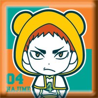 H賞「スクエア缶バッジ」の1種。（セットD）(c)古舘春一／集英社・「ハイキュー!!」製作委員会・MBS BE@RBRICK TM & (c)2001-2015 MEDICOM TOY CORPORATION. All rights reserved.