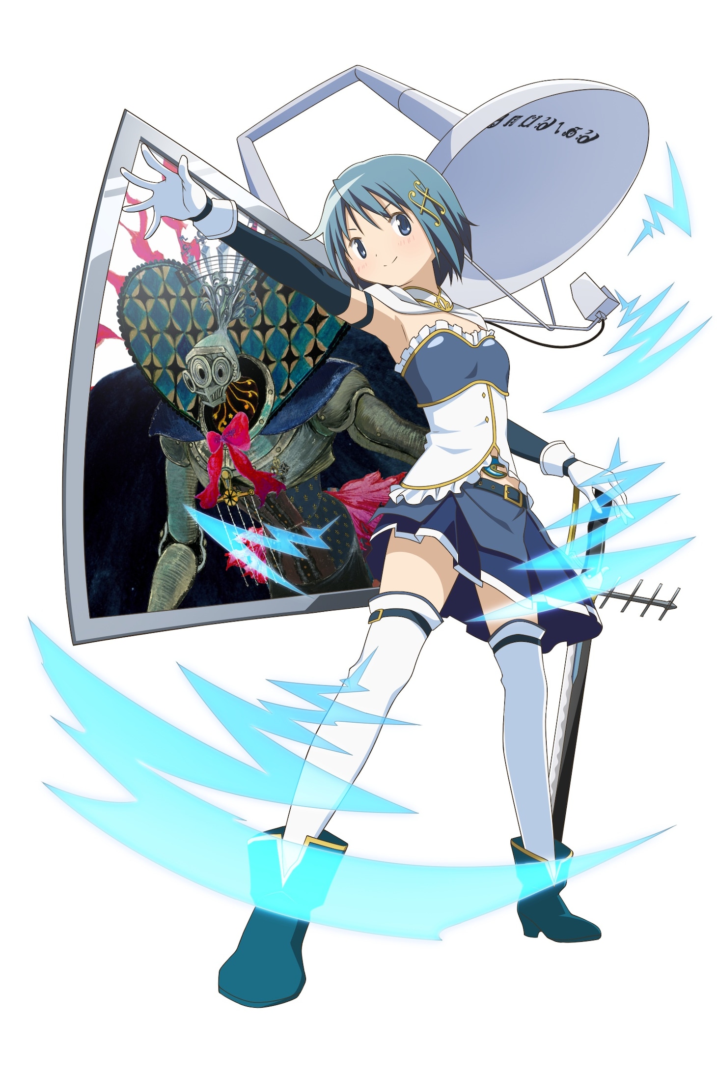 液晶テレビの家電少女となった美樹さやか。魔法少女の姿に液晶テレビの機能が付加されている。大型のディスプレイながらもLEDのバックライトで画素数が高く、かなりの高画質を誇る。明るくあっけらかんとした様子で映像を映し出すが、時折ディスプレイの画面に自分の闇の部分の姿が映し出され、暗い言葉を発する。(c)Aniplex Mobile