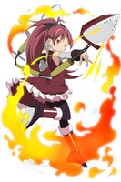 スチームアイロンの家電少女となった佐倉杏子。魔法少女の姿にスチームアイロンの機能が付加されている。突然家電少女になってしまった状況に苛立ちを感じつつも、そのシワ取りの能力は抜群。槍の様なアイロンを自由自在に操り、どんなに硬い折り目も1発で直し、ニットも柔らかく仕上げてしまう。仕上げのスピードもピカイチ。(c)Aniplex Mobile