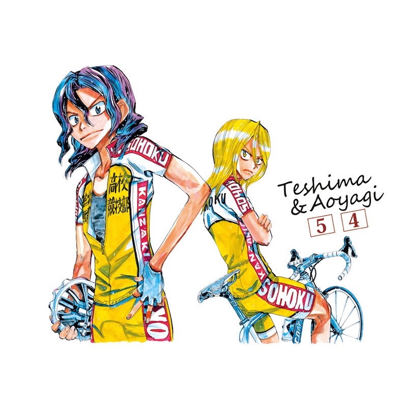 「弱虫ペダル メモリアルカラーTシャツ 手嶋&青八木」にプリントされたイラスト。