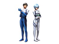 プロモーション映像に登場するシンジとレイ風のキャラクター。(c)カラー