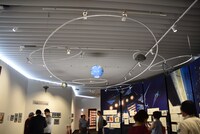 地球、コロニー、ア・バオア・クーなどの位置関係を再現した模型。