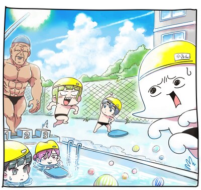 「かふん昔ばなし」1巻収録の描き下ろしエピソード「プール開き編」より。
