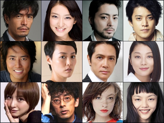 「テラフォーマーズ」の出演者。（上段左から）伊藤英明、武井咲、山田孝之、小栗旬。（中段左から）ケイン・コスギ、菊地凛子、加藤雅也、小池栄子。（下段左から）篠田麻里子、滝藤賢一、太田莉菜、福島リラ。