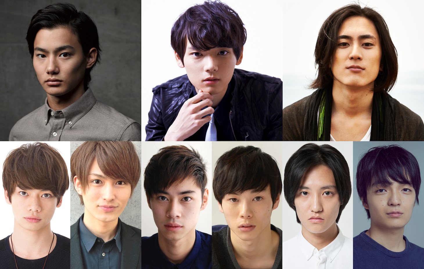 上段左より野村周平、古川雄輝、間宮祥太朗。下段左より池田純矢、松田凌、戸塚純貴、柾木玲弥、藤原季節、岡山天音。