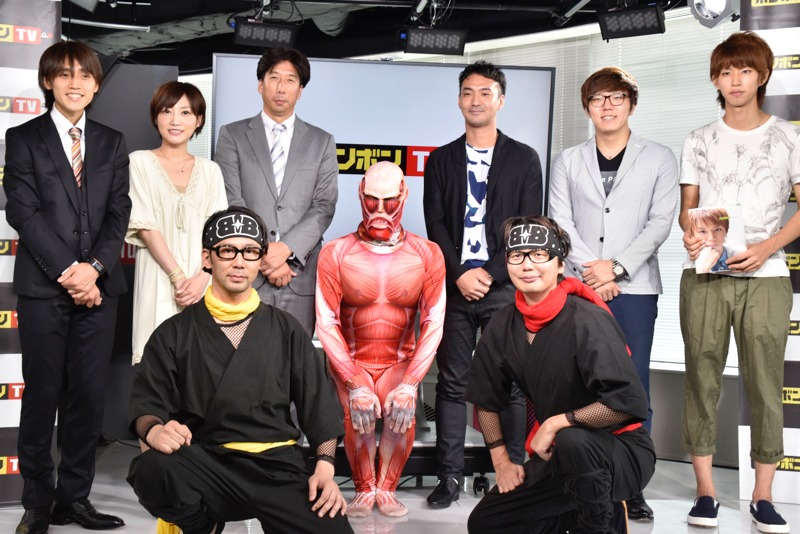 （上段左から）吉田尚記、木下ゆうか、講談社・松下卓也部長、巨人くん、UUUM・鎌田和樹代表取締役、HIKAKIN、はじめしゃちょー。（下段左から）ボン太、ボンド。