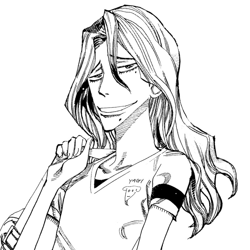 「巻島"3匹のYAGI"Tシャツ」を着る巻島のイラスト。