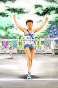 「つなぐ ～全日本大学駅伝物語～」第1話の扉ページに使用されたカラーイラスト。