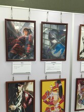 「第四回 武者絵展」の展示の様子。上段左から2つ目が北崎拓「池田屋騒乱」。