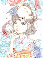 「駕籠真太郎個展 日本の夏 奇想の夏」展示作品より「鯉」。