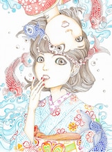 「駕籠真太郎個展 日本の夏 奇想の夏」展示作品より「鯉」。