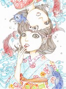 「駕籠真太郎個展 日本の夏 奇想の夏」展示作品より「鯉」。