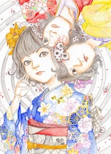 「駕籠真太郎個展 日本の夏 奇想の夏」展示作品より「三人娘」。