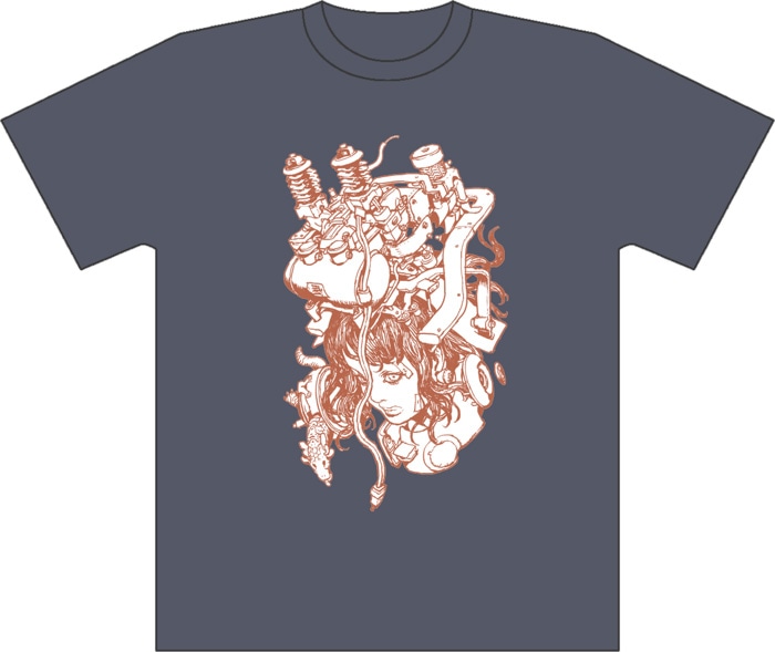 寺田克也「headmachinegirl」Tシャツのチャコール。