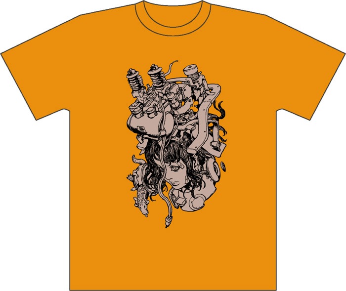 寺田克也「headmachinegirl」Tシャツのオレンジ。