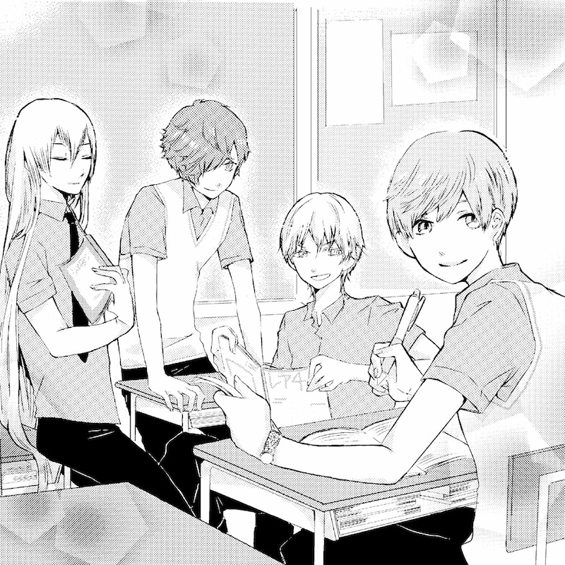 一期一振、鶯丸、江雪左文字、鶴丸国永のイラスト。(c)えとうよだき/白泉社